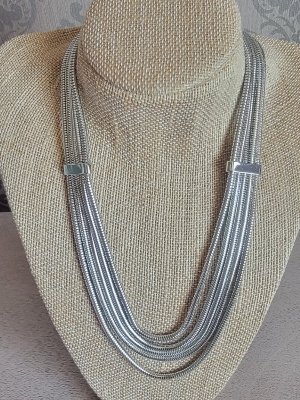 Stainless Steel Multi-Layer Silver Tone Necklace
